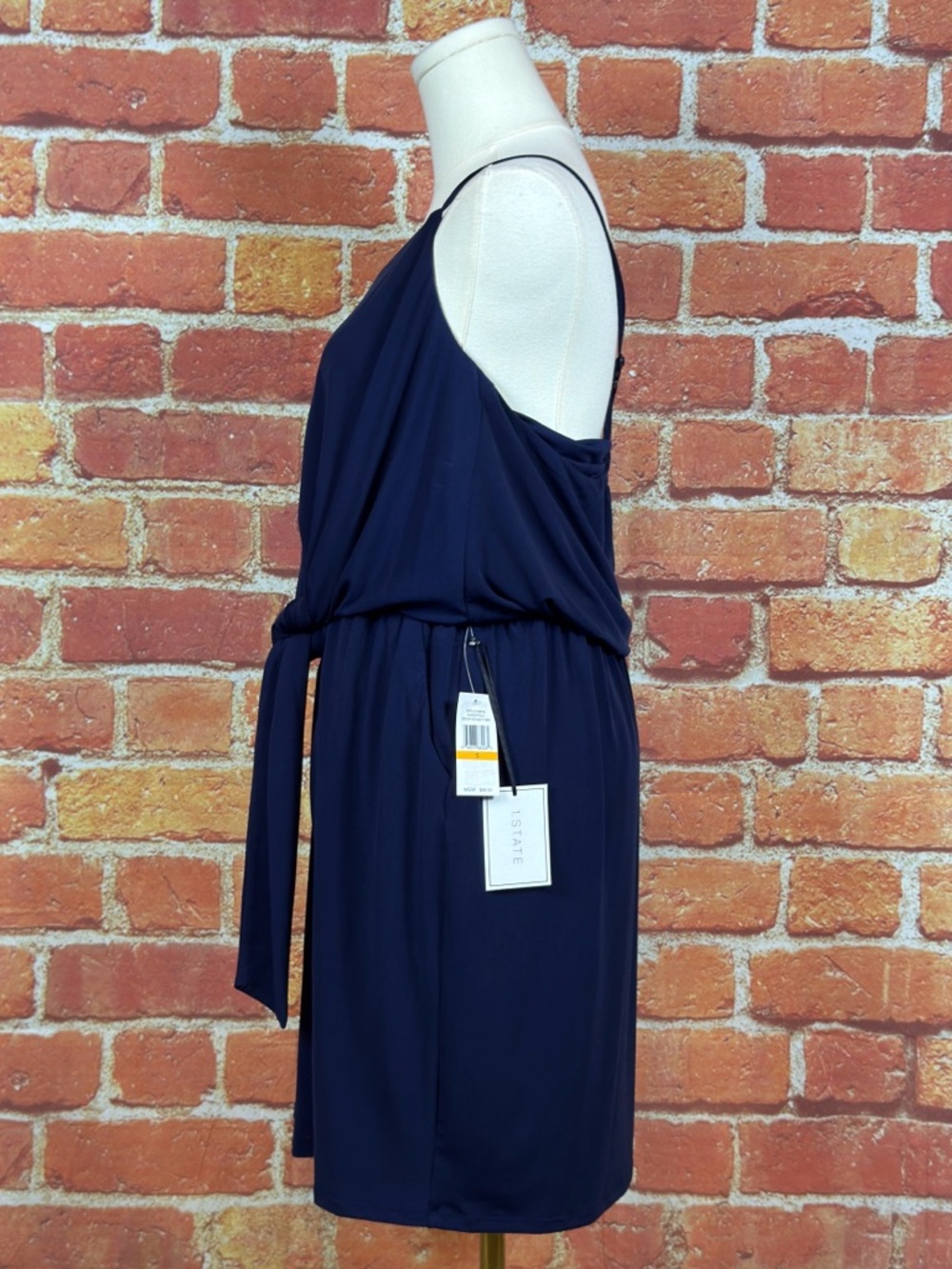 1.‎ State Navy Midi Dress with Tie Waist Size Small Elegant Party Cocktail NEW - Picture 3 of 16